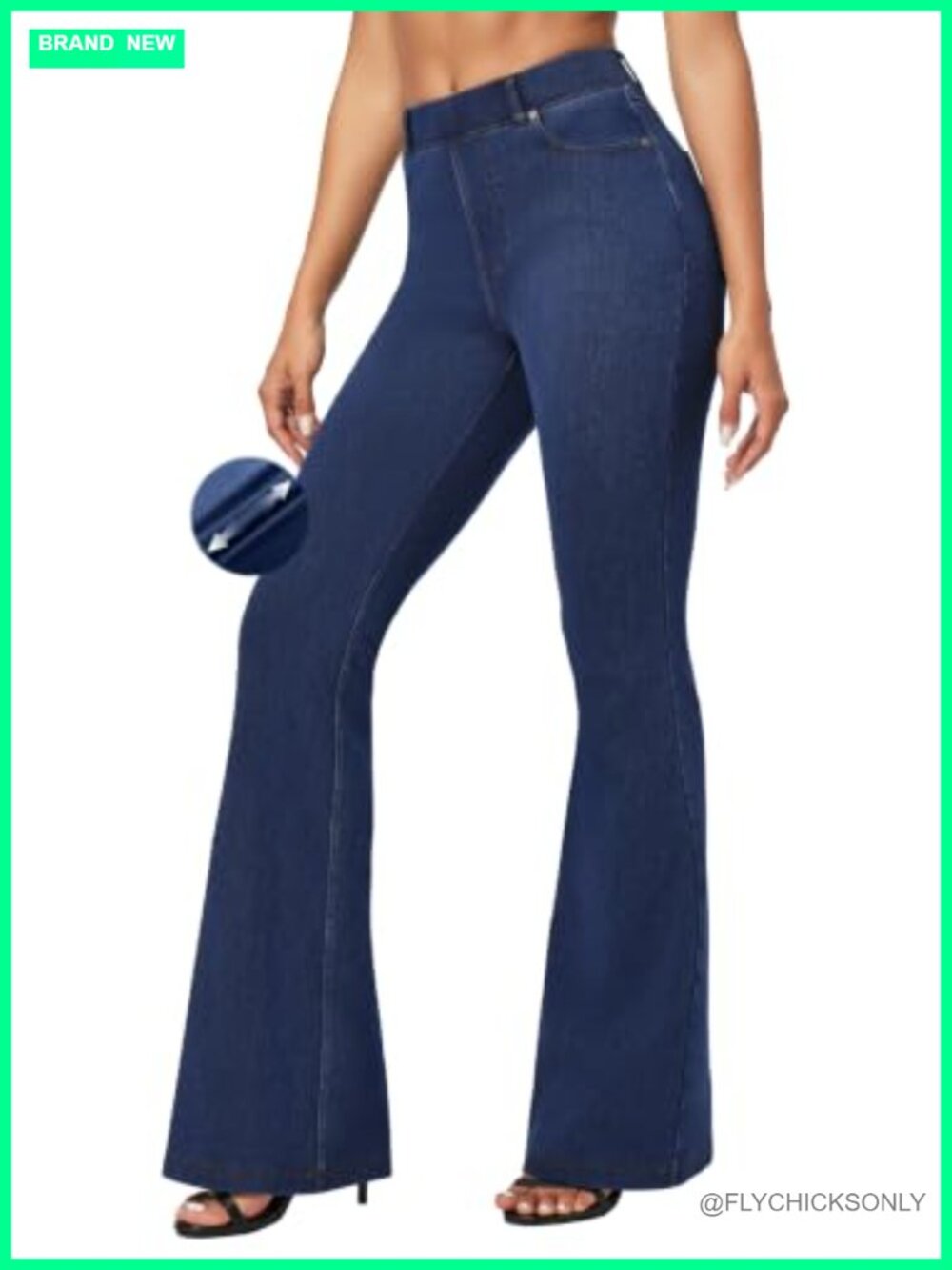 Pull On Bell Bottom Jeans High Waisted Stretchy Flare Denim Leggings